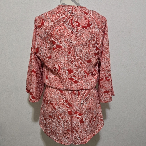 Elan Red Paisley Boho Romper Surplice V-Neck Long Sleeve Elastic Waist Medium - Picture 8 of 16